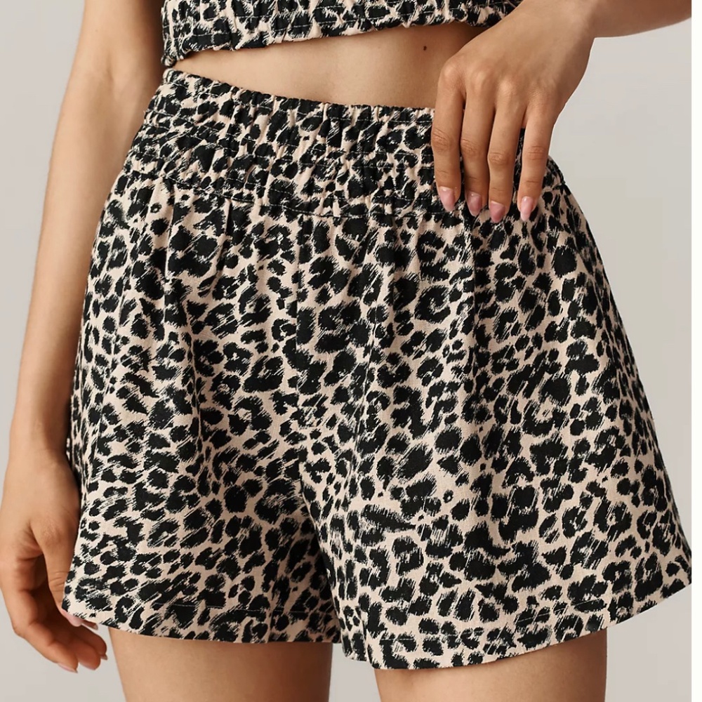 Anthropologie Black and Tan Leopard High Waist Shorts